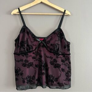 ROMWE Y2K Velvet & Lace Cami Pink Black Sz 2XL Cocktail Whimsy Coquette Grunge